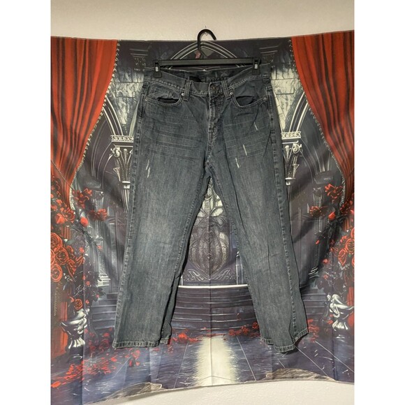 VTG Helix Jeans Embroidered Mens 34X30 Blue Relaxed Boot Y2K Denim Cross Pocket - Picture 3 of 7